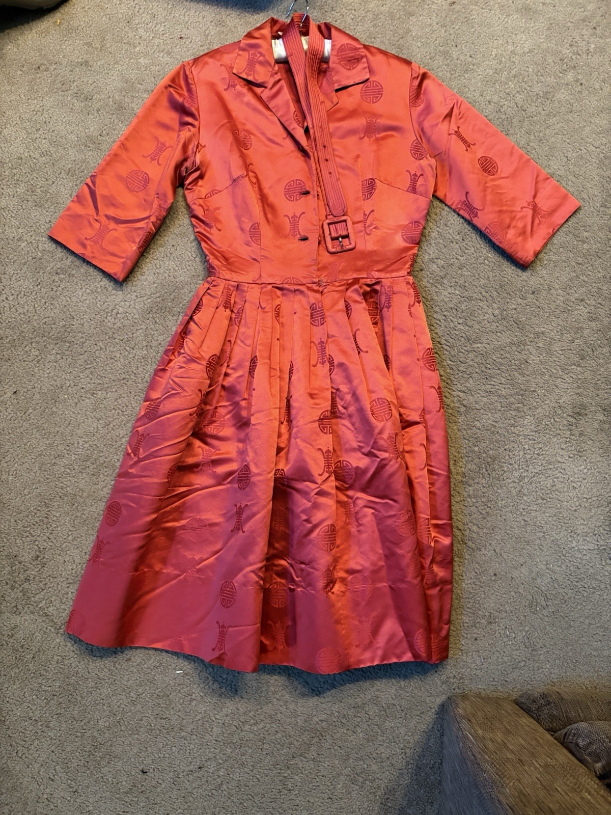 1950s Dynasty pure 100% bright pink silk dress.