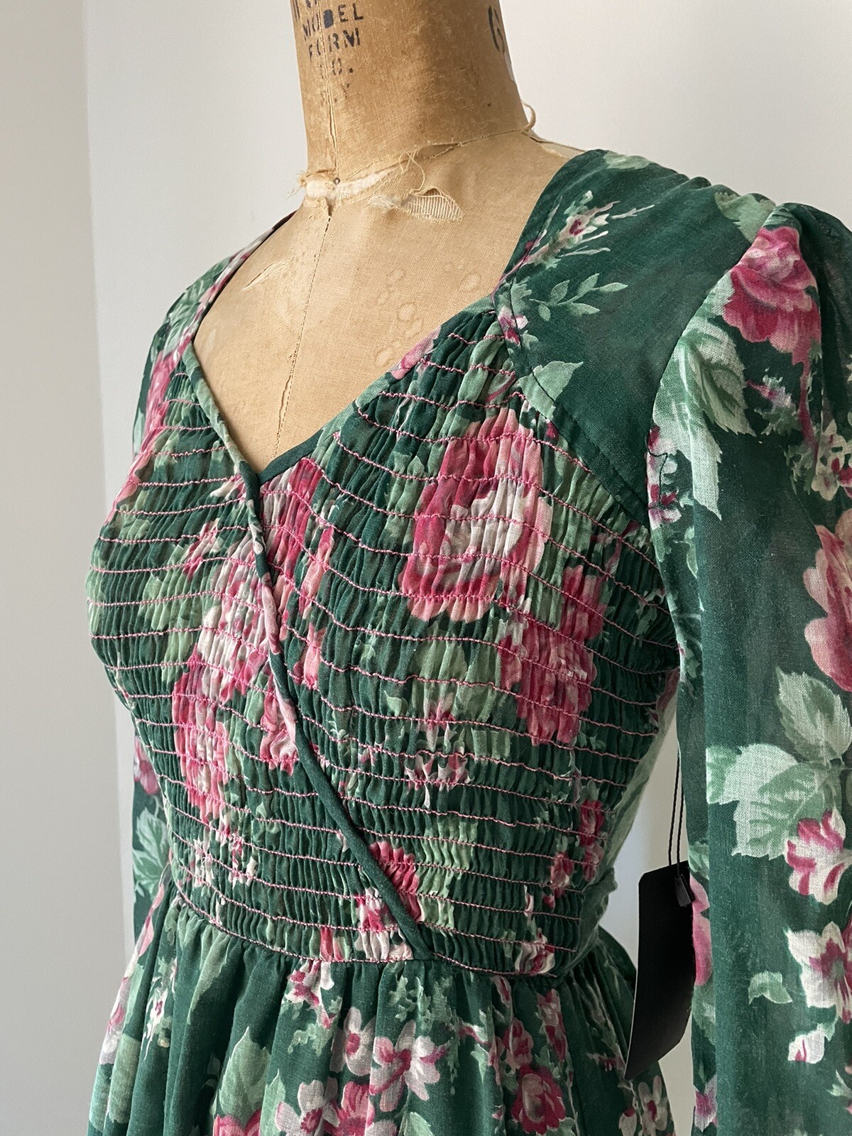 Vintage 1970’s Bobbie Brooks Floral Print Maxi Dress Gauze Pink & Green XS
