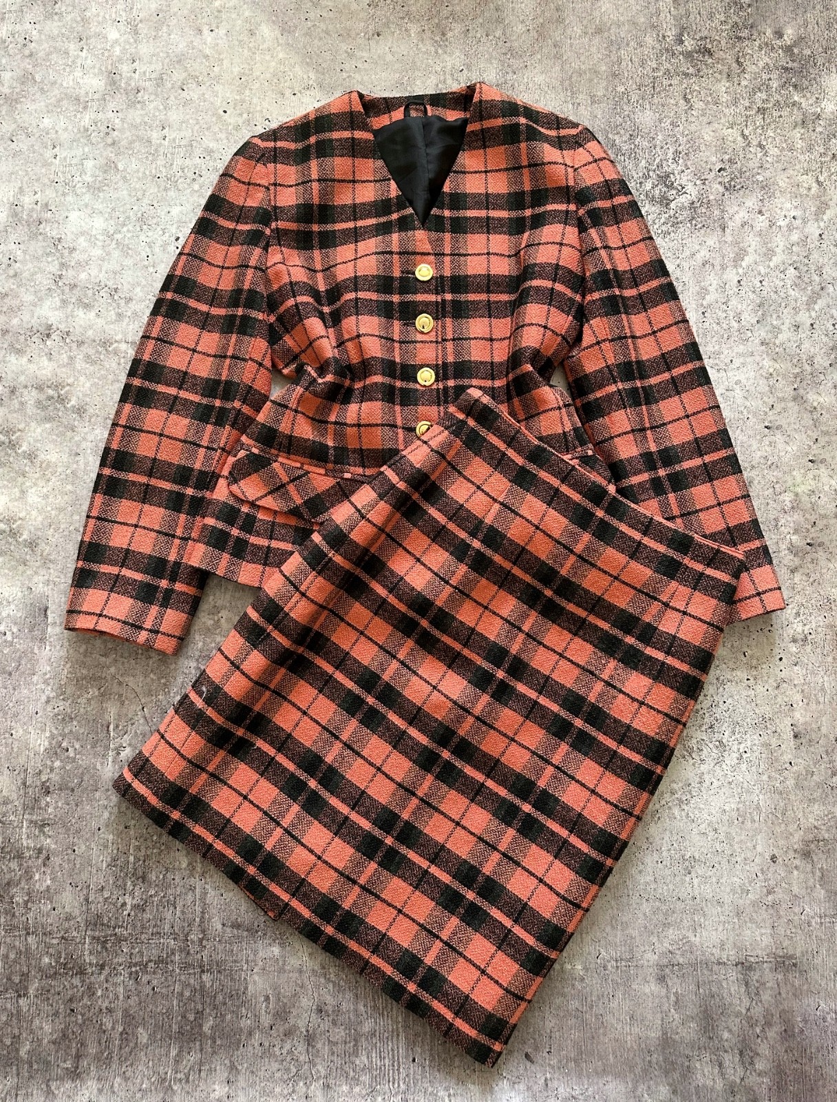 Expressions Plaid Wool Blend Skirt Suit 2 Piece Vintage 90s Academia S M