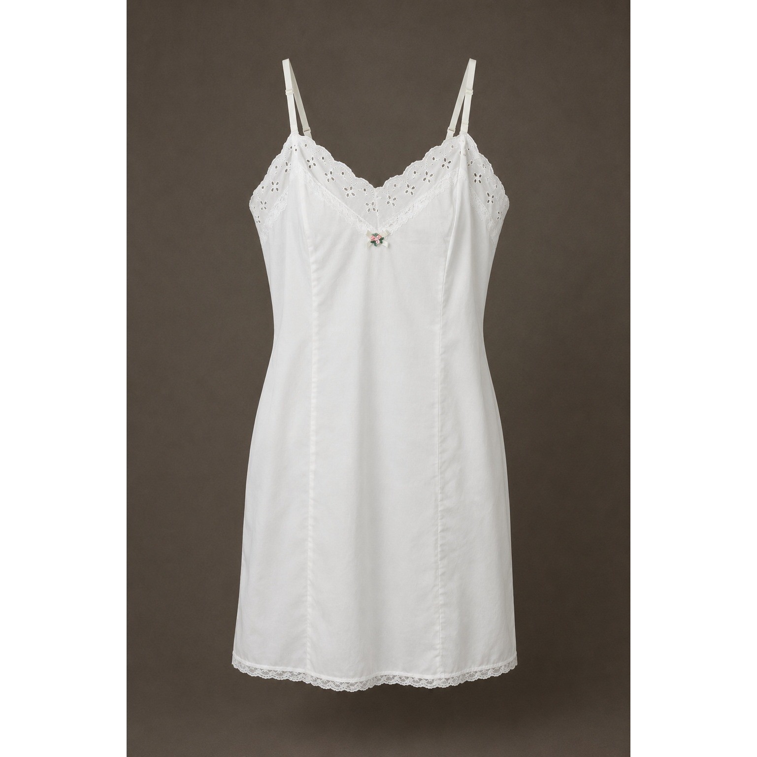 Vintage White Lace Trim Slip Dress S/M Coquette Cottagecore Made USA Size 34