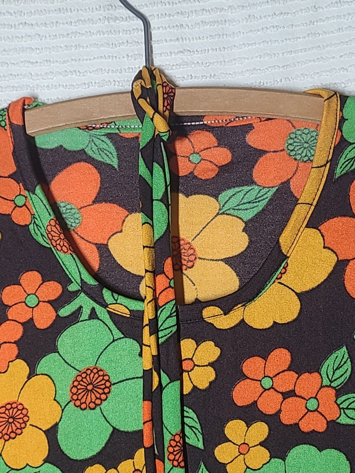 Vtg 60s Nylon Knit Dress Mod Flower Print M Slinky Bodycon wString Belt Rare