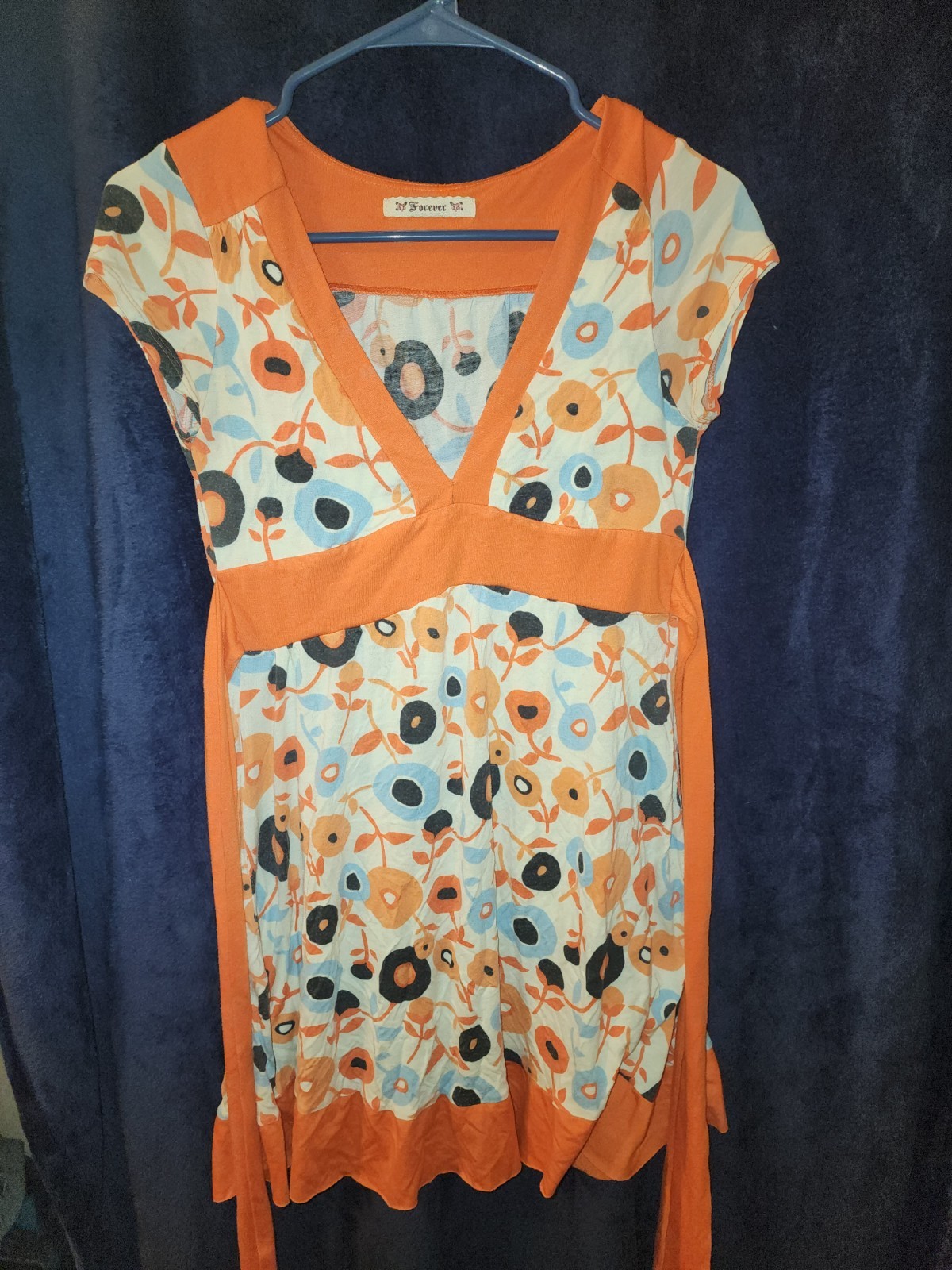Vintage-Inspired Mod Floral Orange, Yellow, Brown Cotton S/S Dress