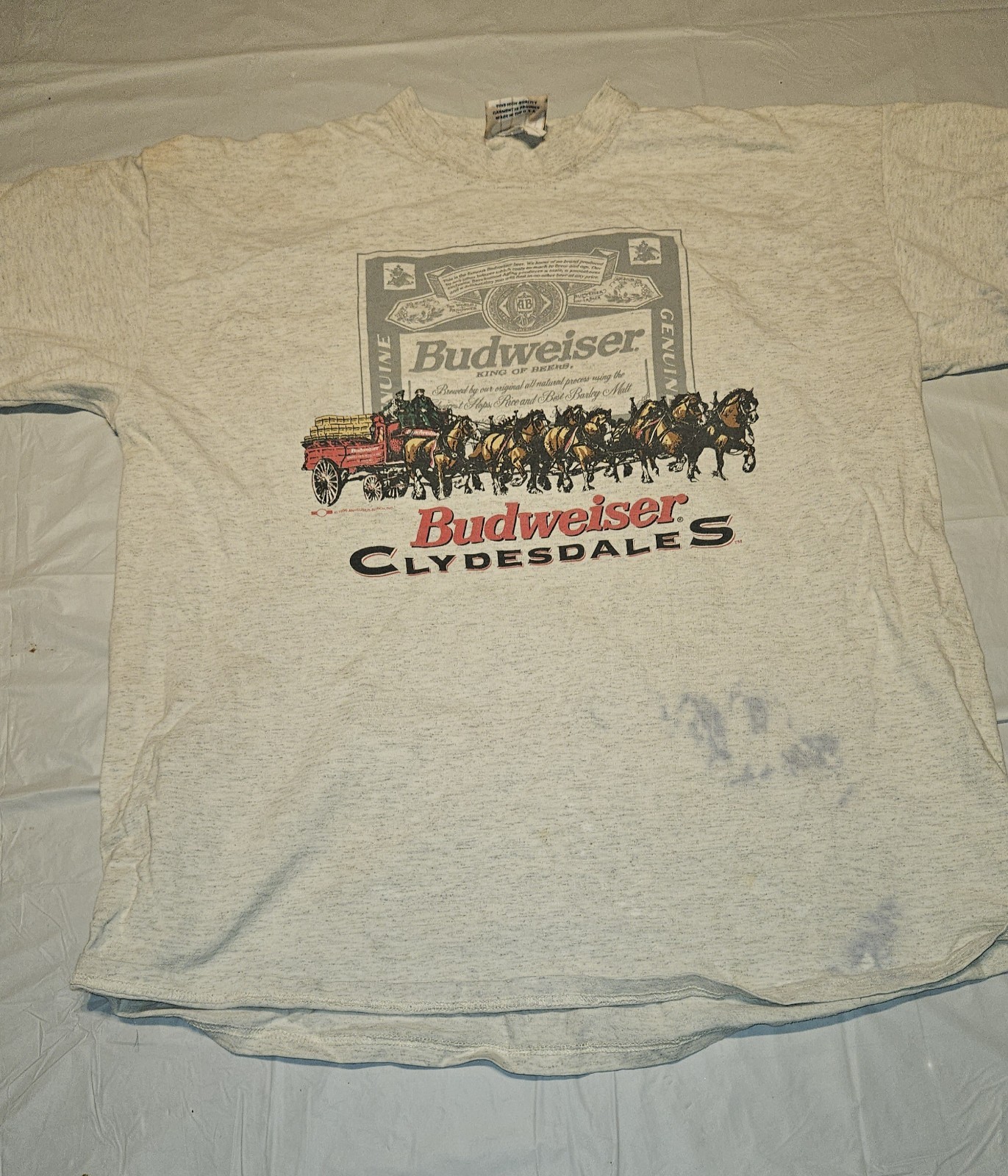 Vintage Budweiser Clydesdale T-shirt 2XL VTG 80s Fringe Beer Tee
