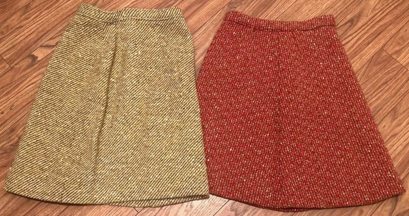 Handmade Wool Skirts Lined 24in Waist Lot Of 2 Vintage 70s