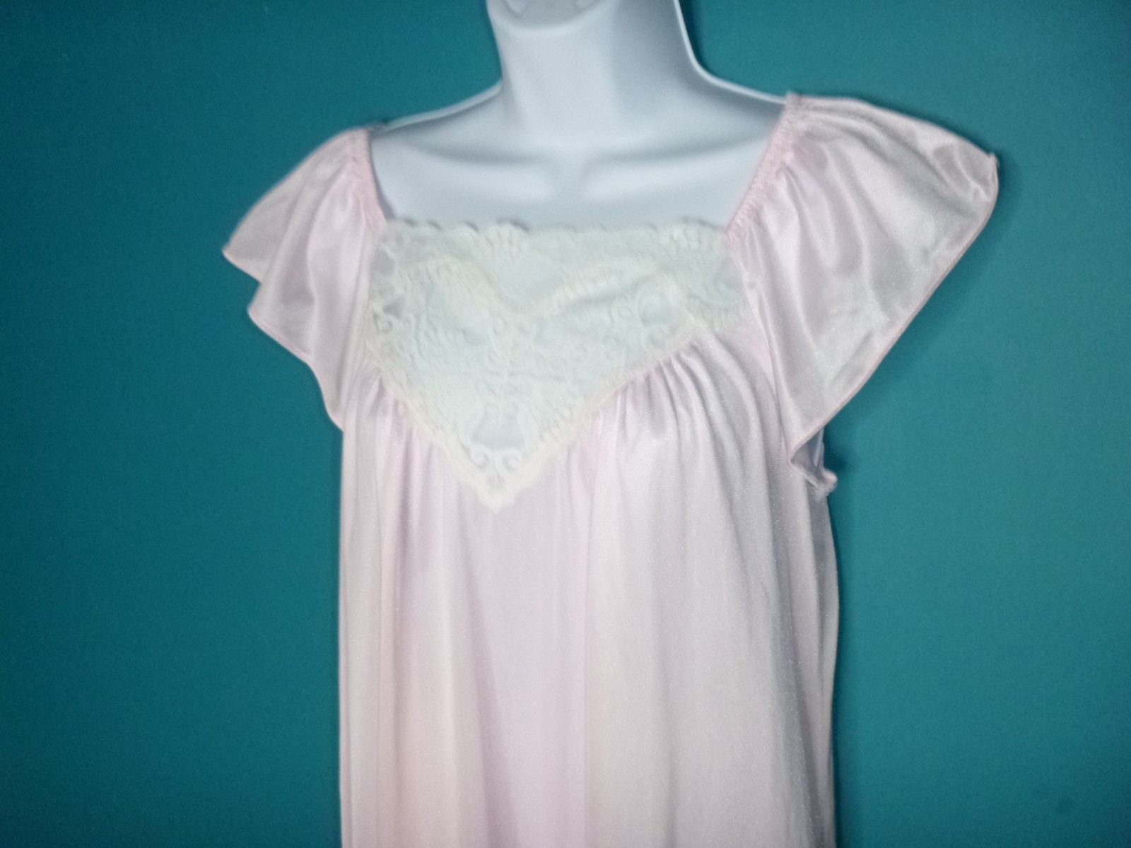 Vtg Tom Bezduda for Barad & Co pnk Nylon & Lace Short Nightgown Union Made Sz L