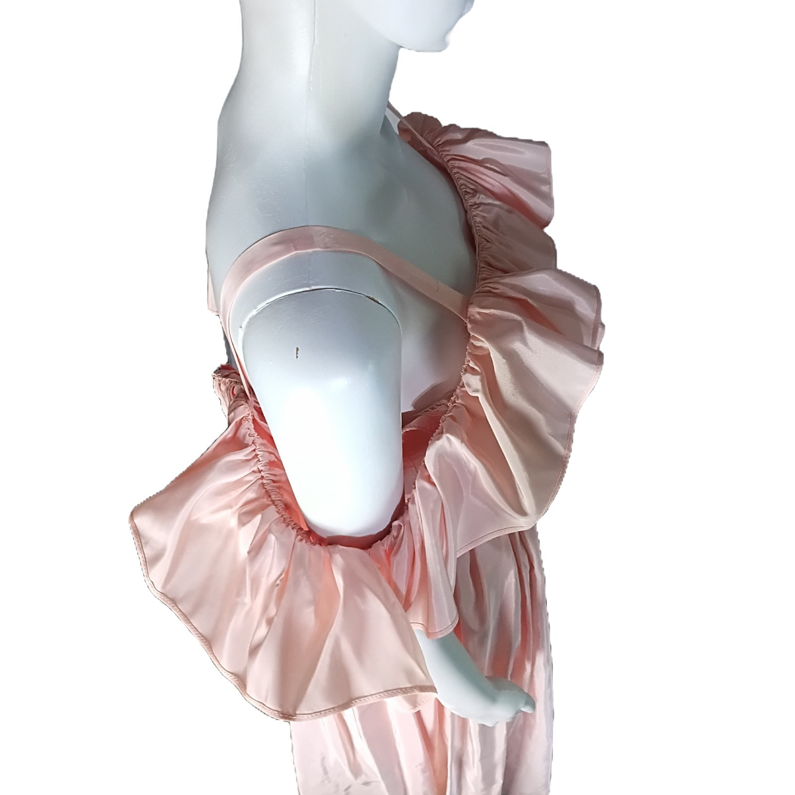 VTG 70’s Pink Taffeta Off Shoulder Ruffle Southern Bell Style Gown Sz 9/10