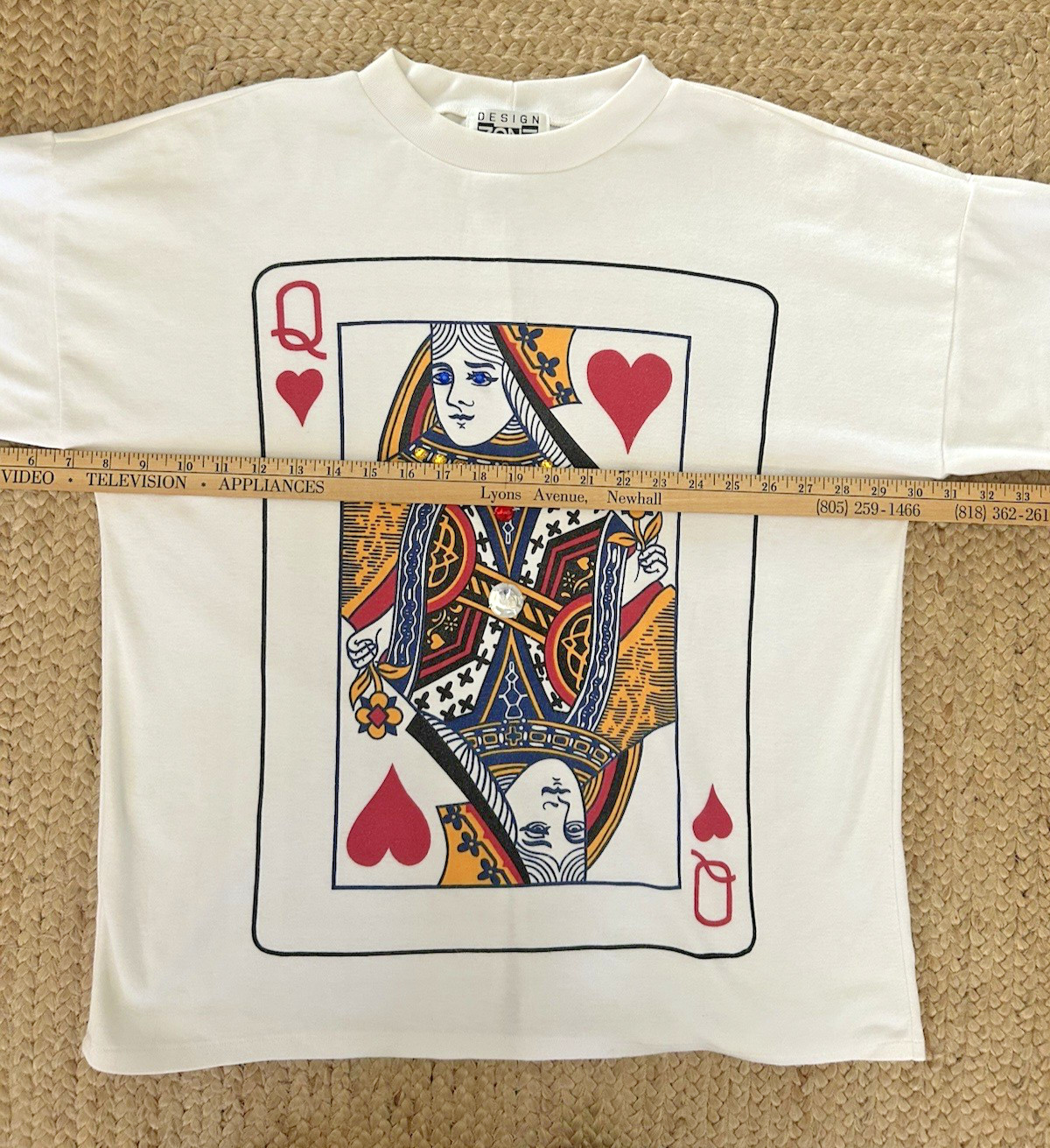 Queen Of Hearts T Shirt Playing Card 12 RHINESTONE Sparkle Jewels Vintage