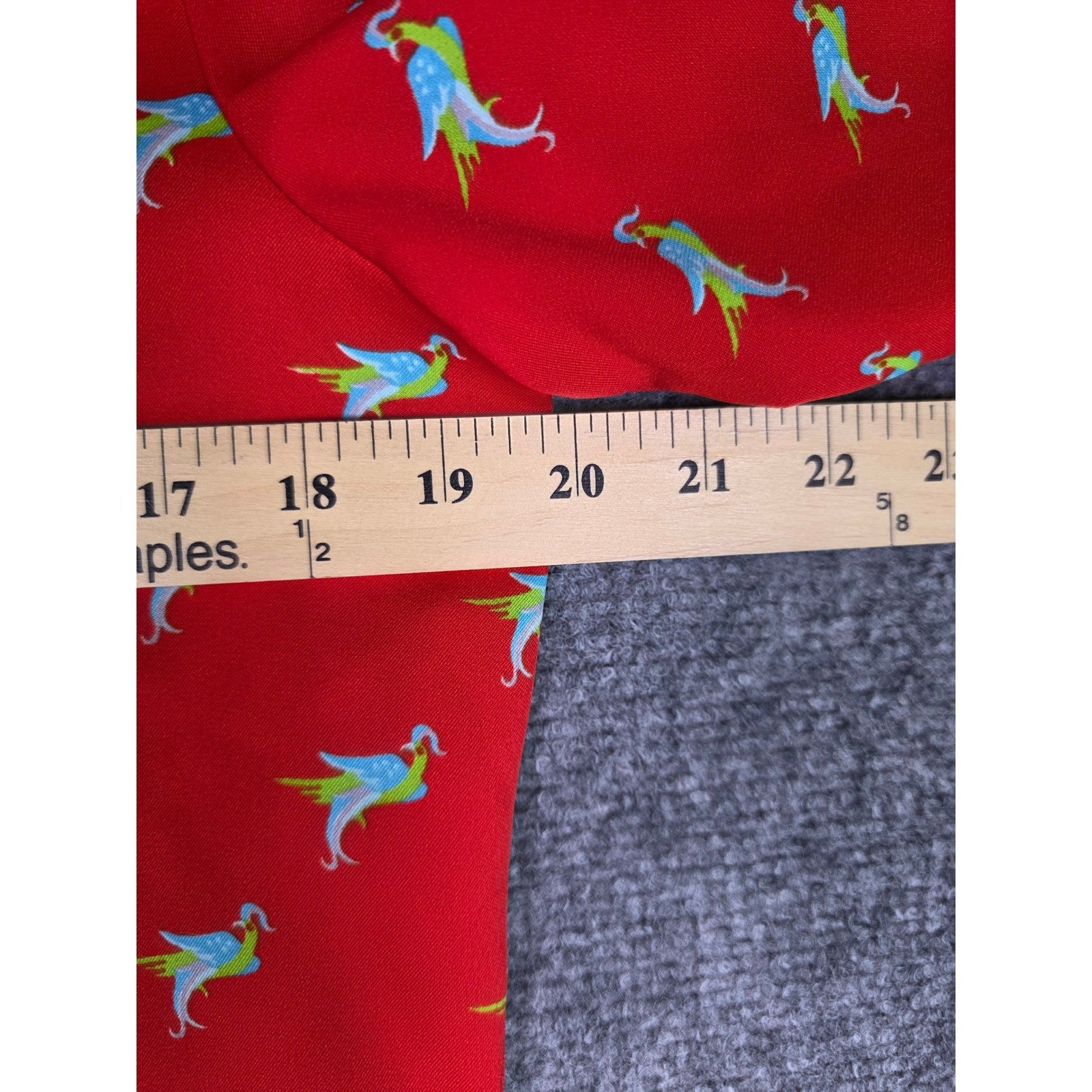 VTG 70s Nordstrom Boutique Red Bird print Dress Mandarin Collar Frog Closure M
