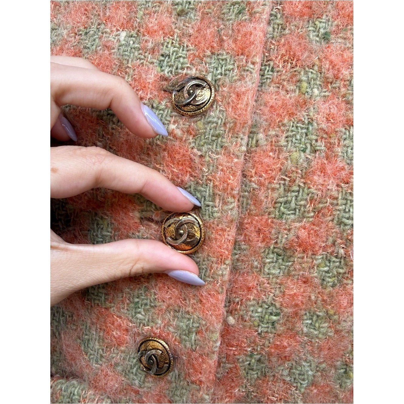 B. Altman & Co Salmon & Green Tweed Suit, blazer skirt ca. 1966
