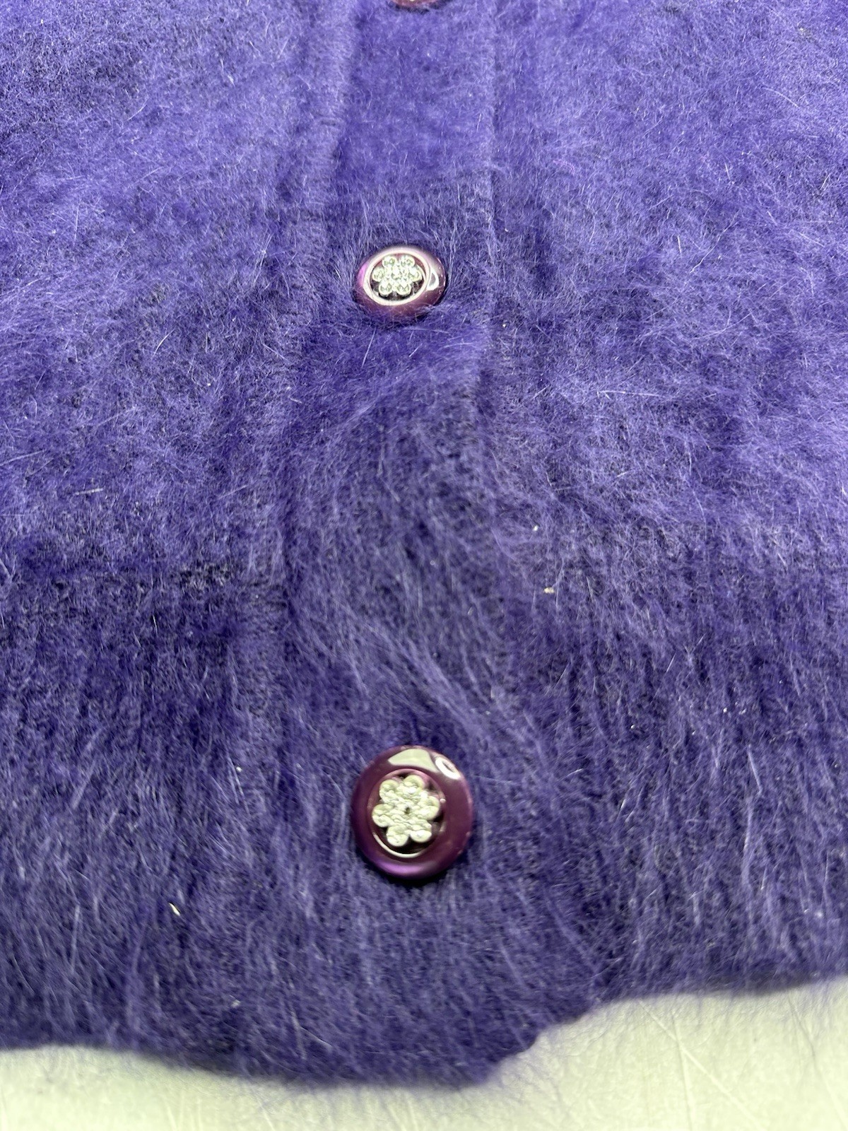 Vintage BIG STAR Keo Sung Fuzzy Cardigan Sweater Gray Angora PURPLE Sz L/XL