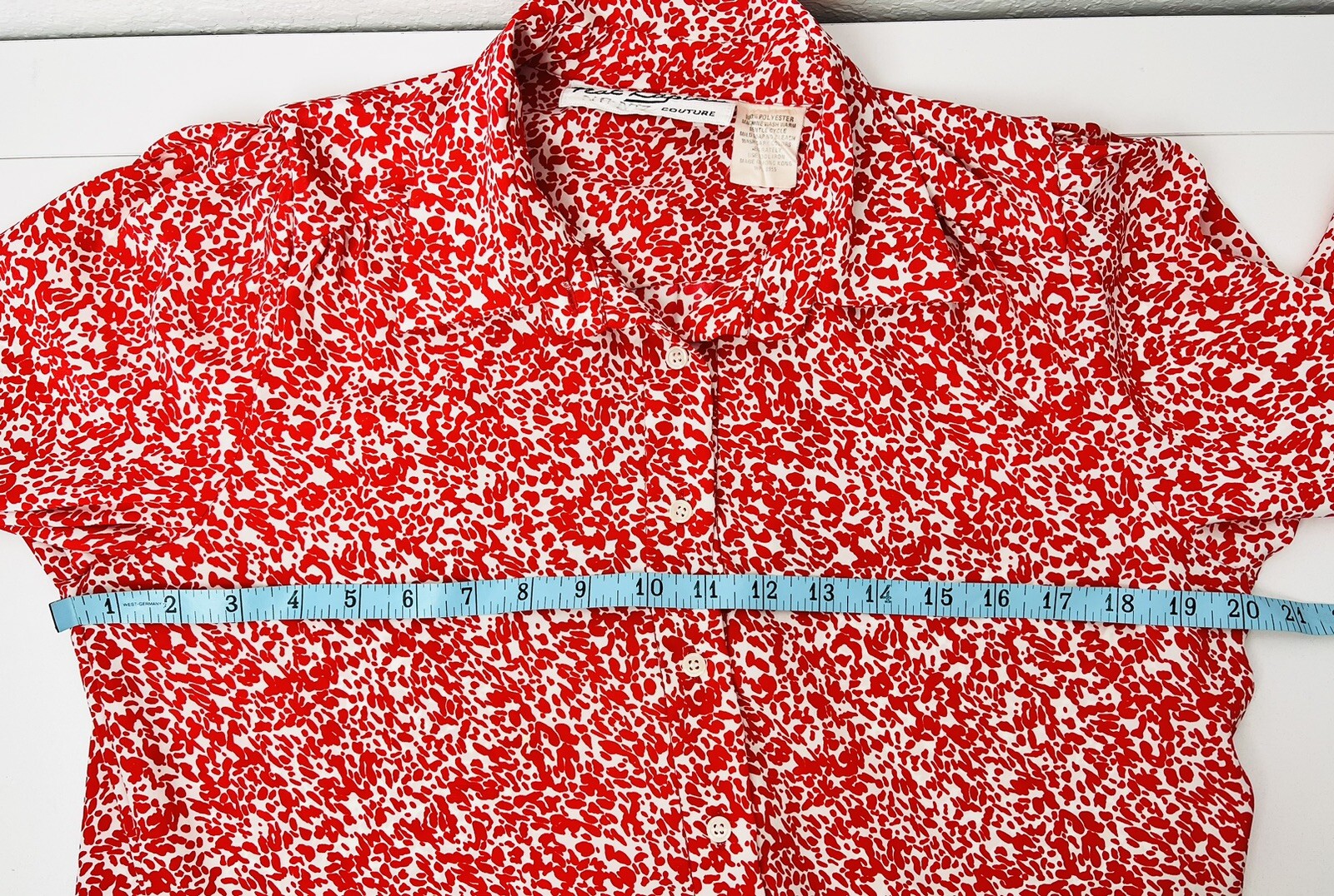 Vintage Nat Kaplan Button Up Shirt Dress Large Red White 1960s Long Sleeve Women