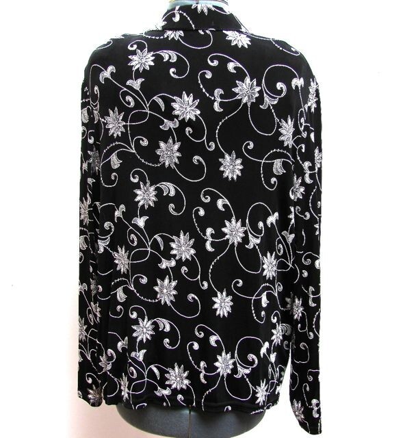 Black Embroidered Blouse Set Silver Floral Vtg Onyx Nite Wendye Chaitin Size L