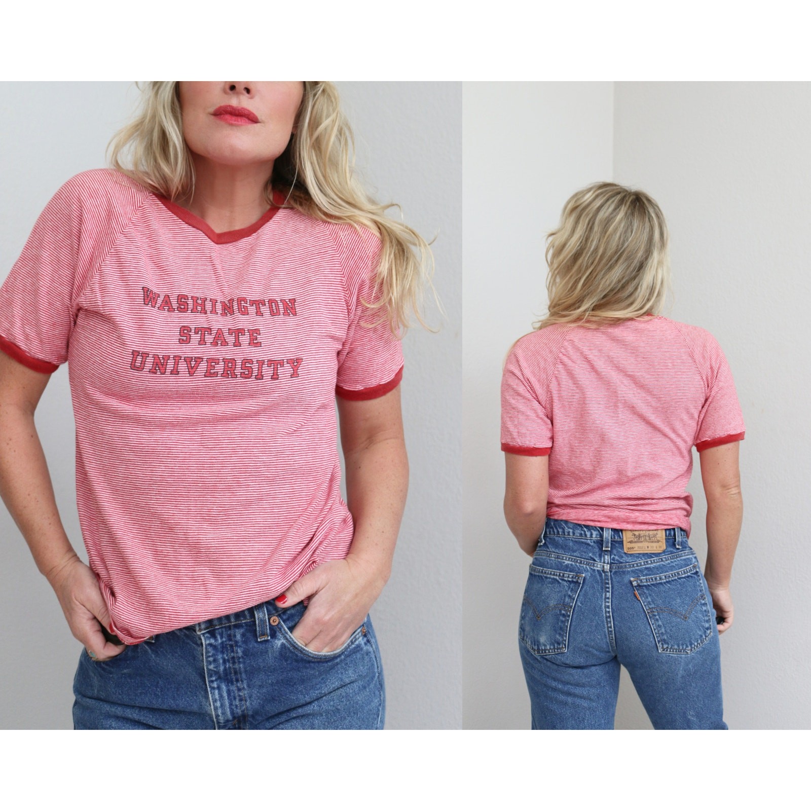1970’s Vintage Champion Washington State University Striped T-shirt Womens SM MD