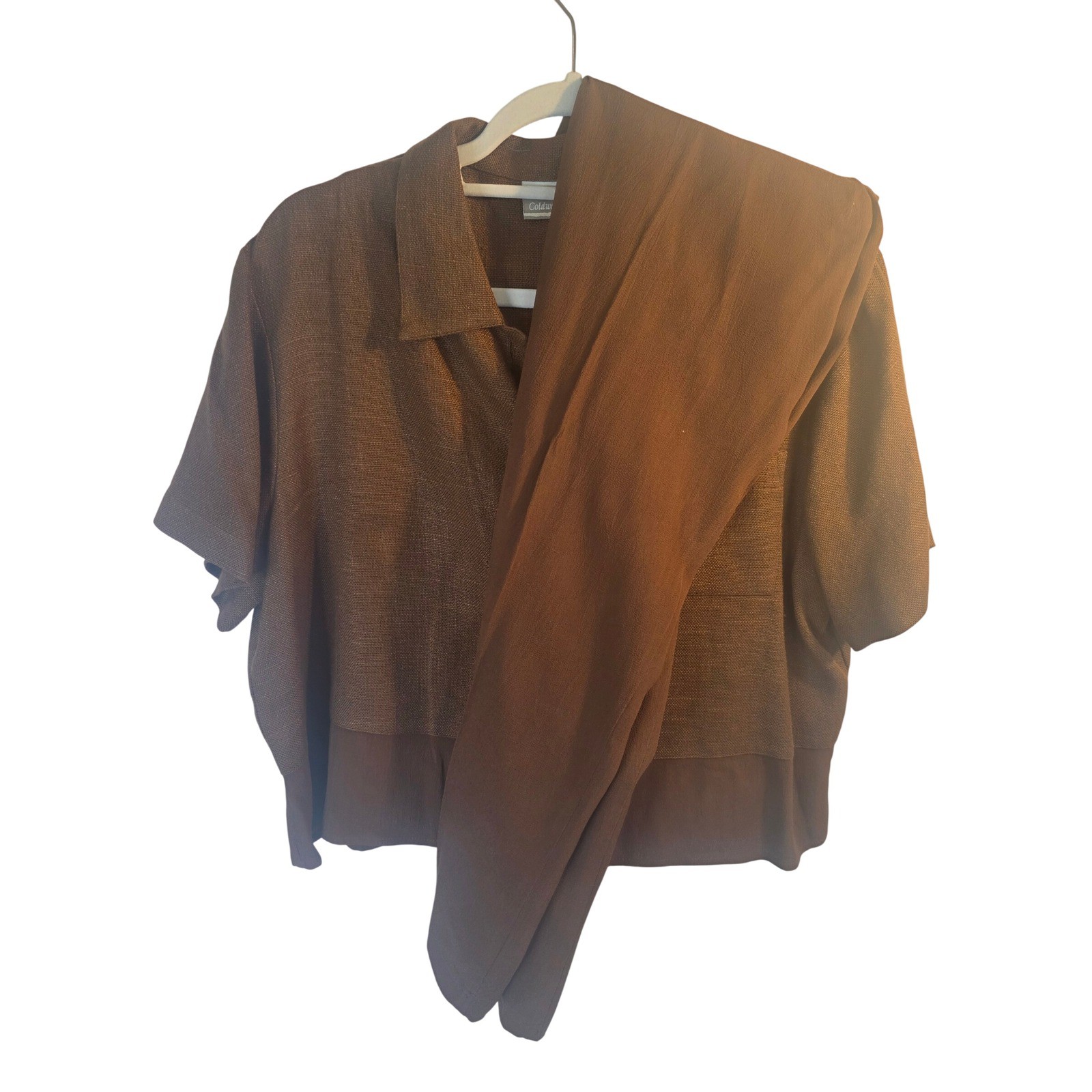 Coldwater Creek Brown Linen Rayon 2 Piece Set Shirt and Pants Womens Large L