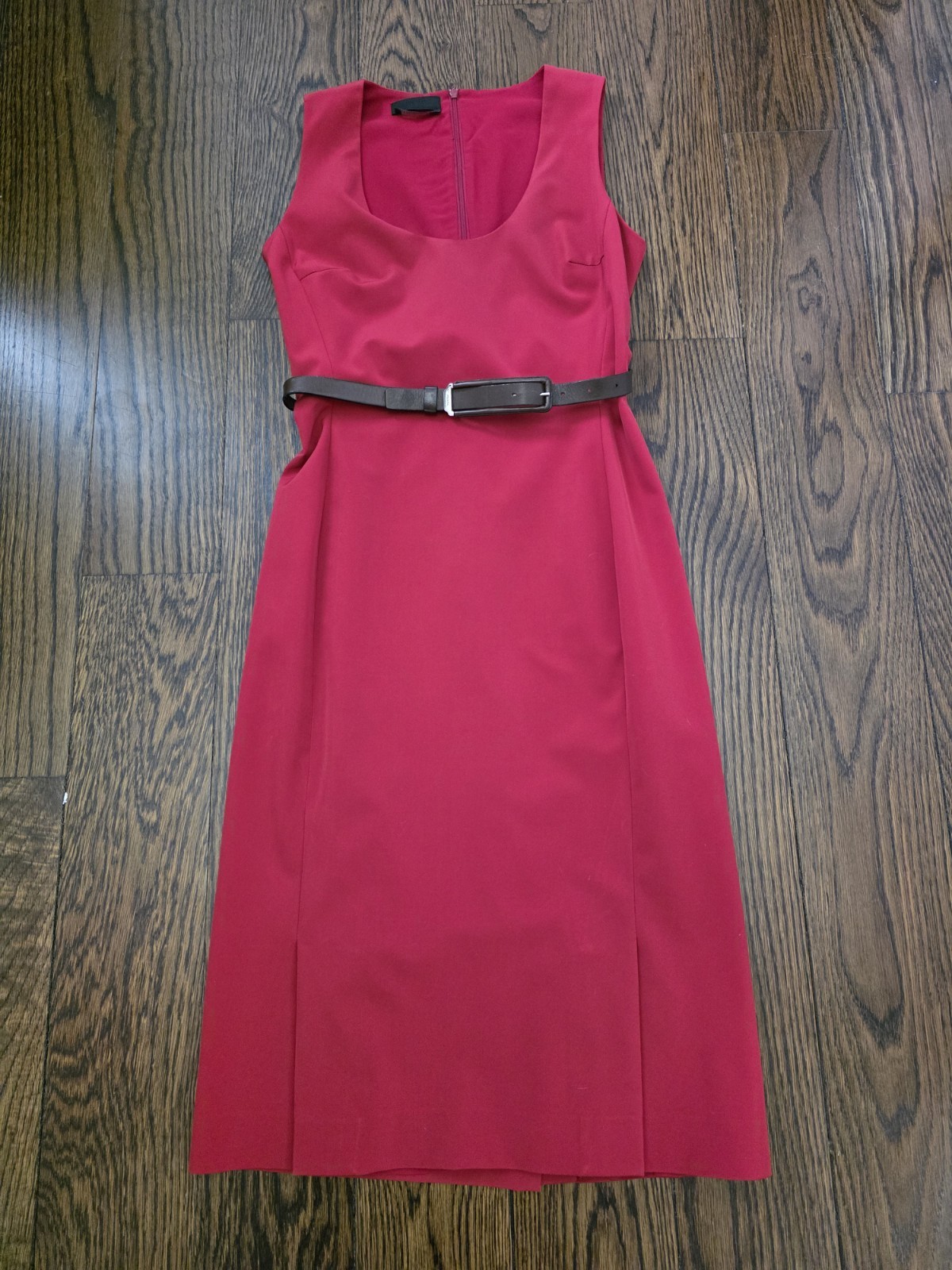 Vintage Prada Red Nylon Sheath Wiggle Dress W/ Belt Made In Italy IT 40