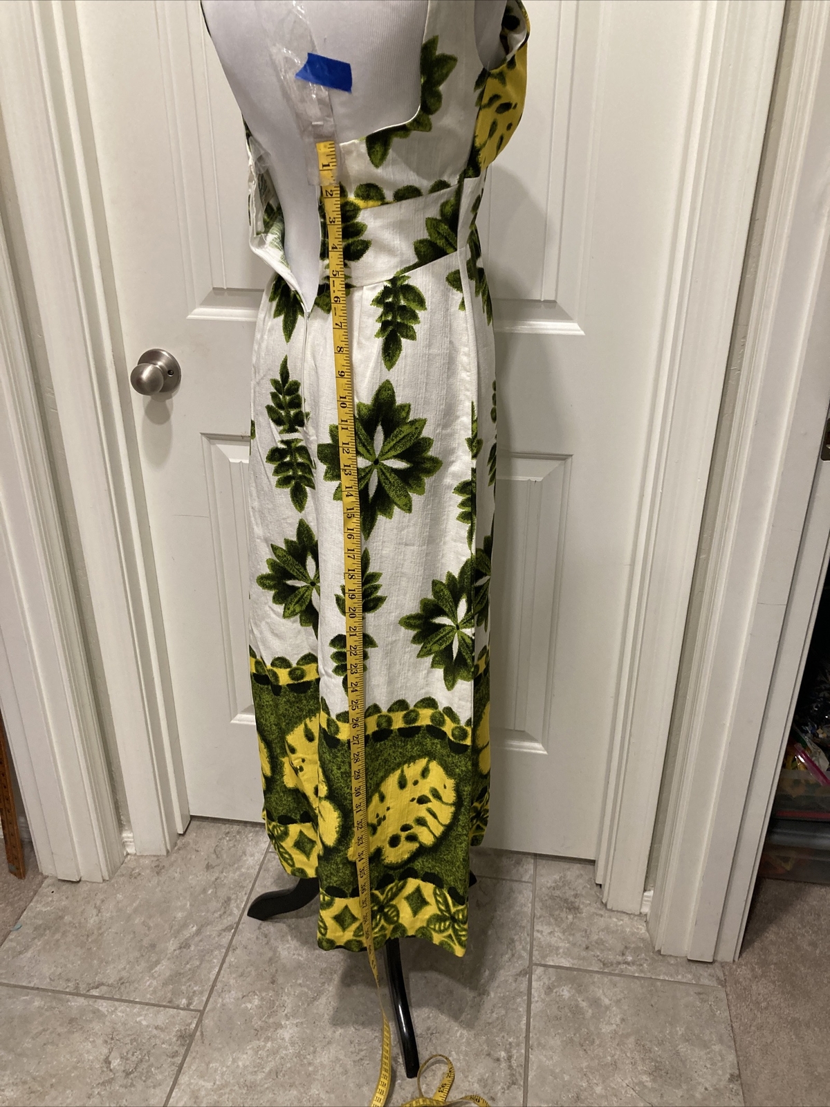 Vtg Diamond Head Sportswear Sleeveless Maxi Dress White/Green/Yellow SZ??