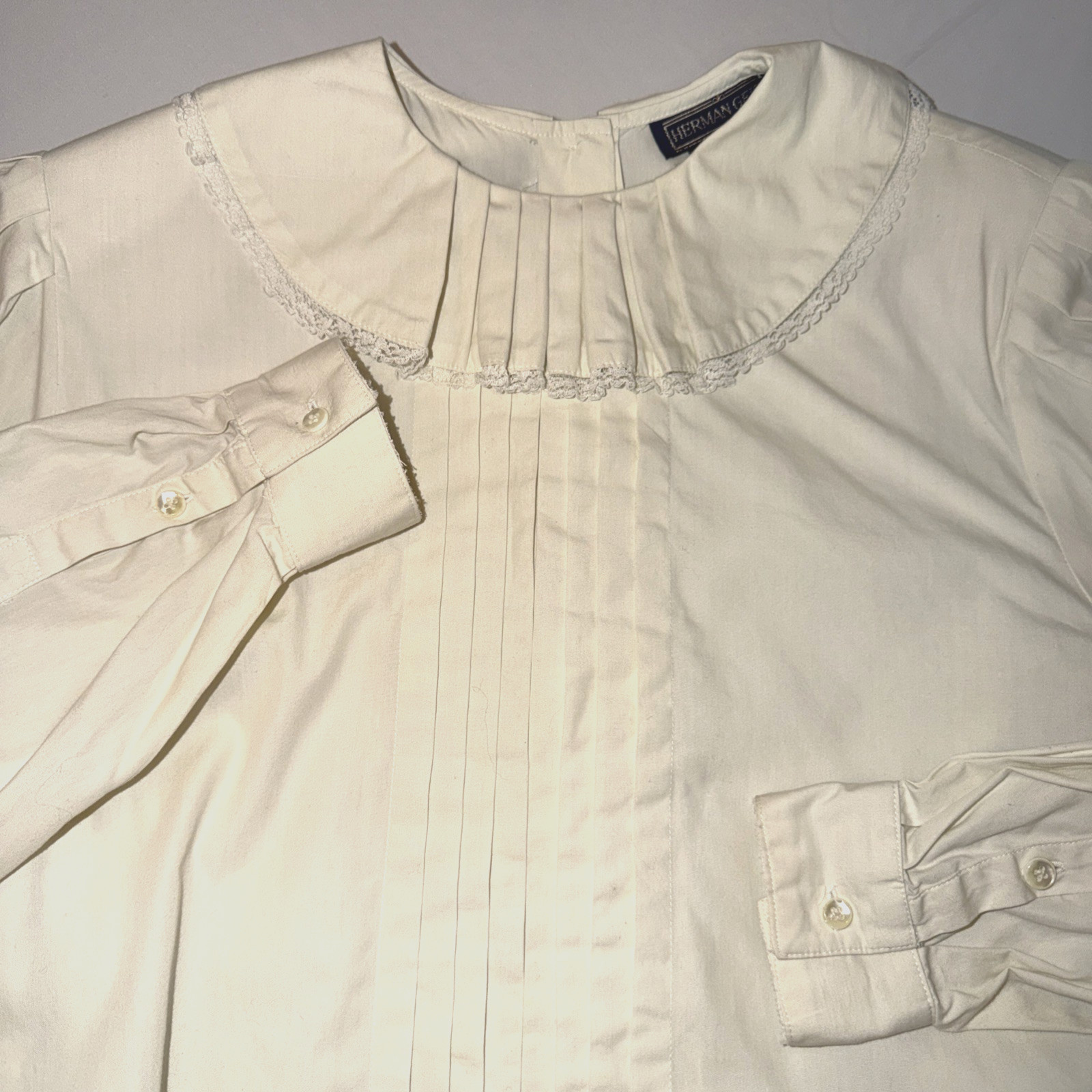 Vtg Herman Geist 10 Ivory Victorian Blouse Ruffle Lace Cream Theater Academia