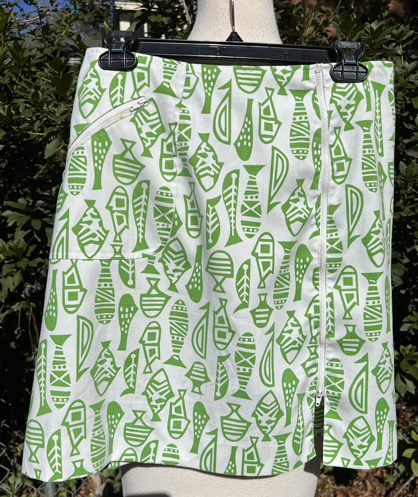 VTG 60’s Lime Green Skort, Fish Print,Gordon Of Philadelphia, Large Side Zipper