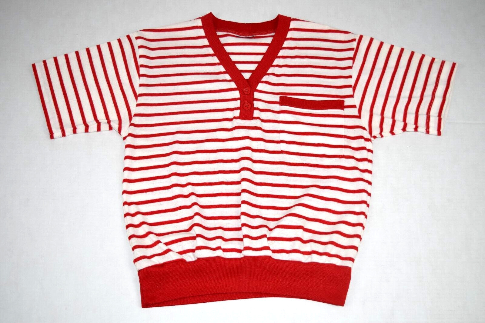 Vintage Tops Size S 70s Red White Stripes Buttons Breast Pocket