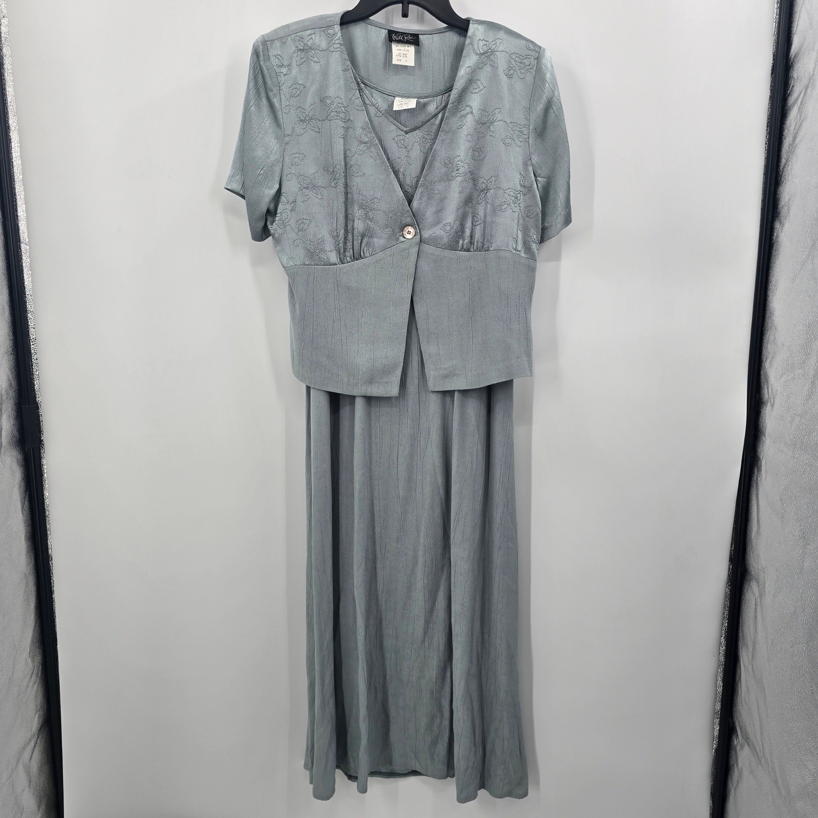 Wild Rose Vintage 2 Piece Dress Set Shimmer Floral Maxi Jacket Size 8