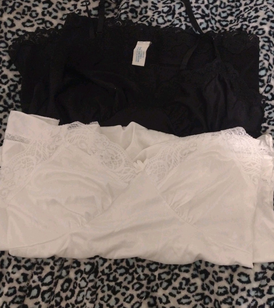VTG 2 Pack ERBA Adonnis Lingerie Slip Dress Size 36 White Black