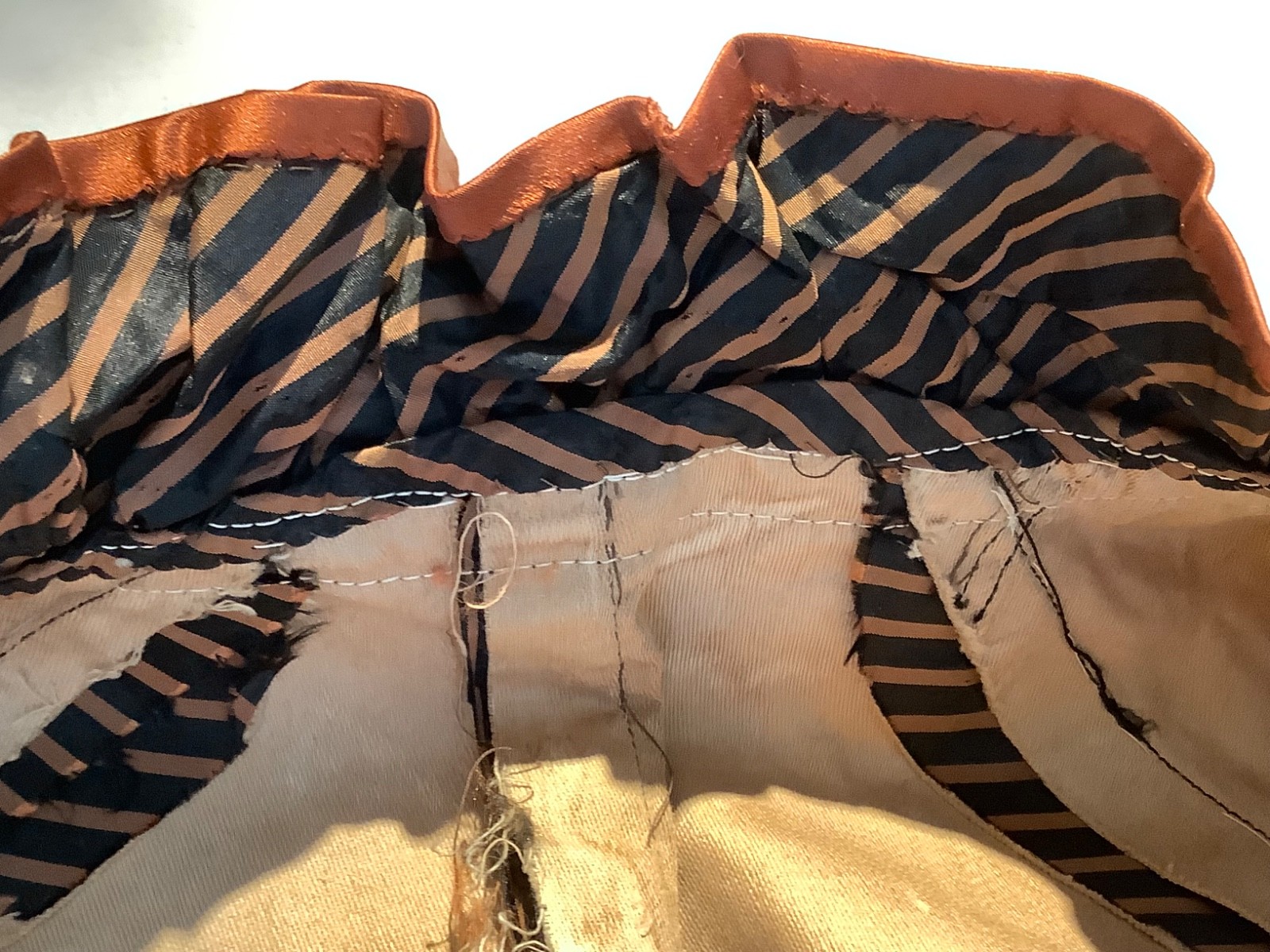 Victorian bodice Silk bustle 1880s corset Top sleeveless Stripe black Copper XXS