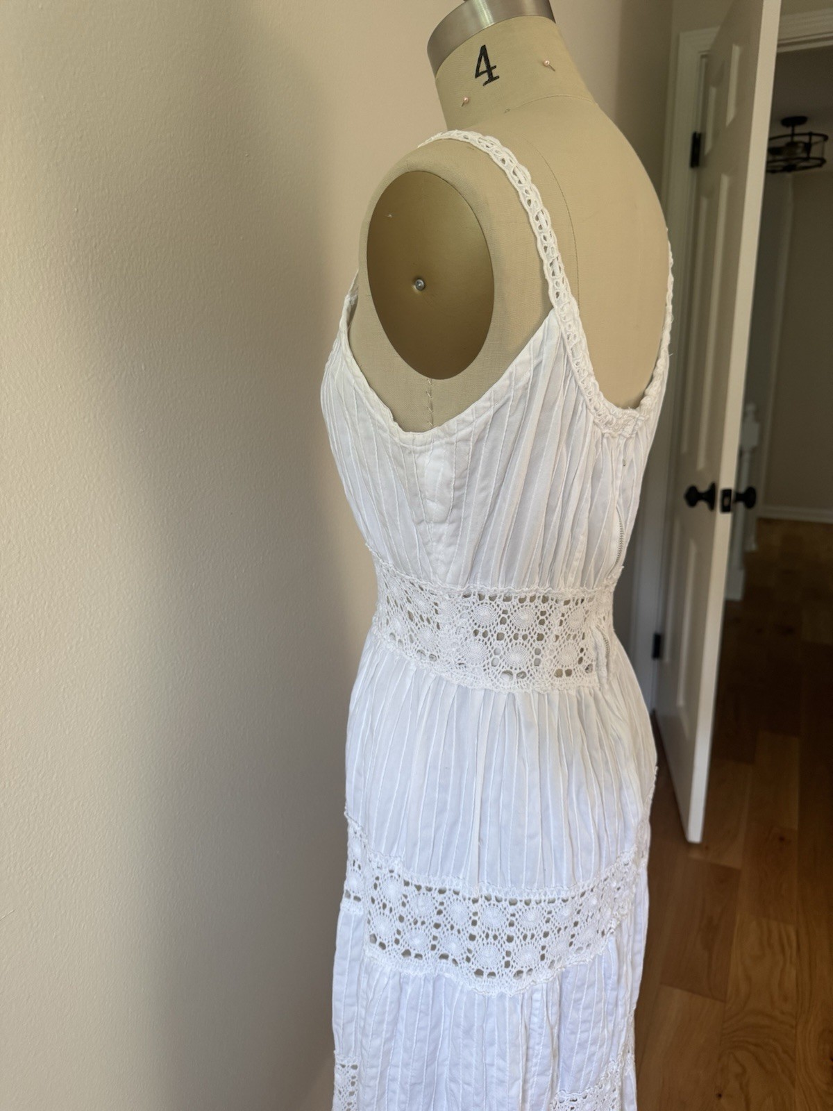 Vtg 70s White Cotton Crochet Sundress Prairie Dress Cottagecore Boho Bridal