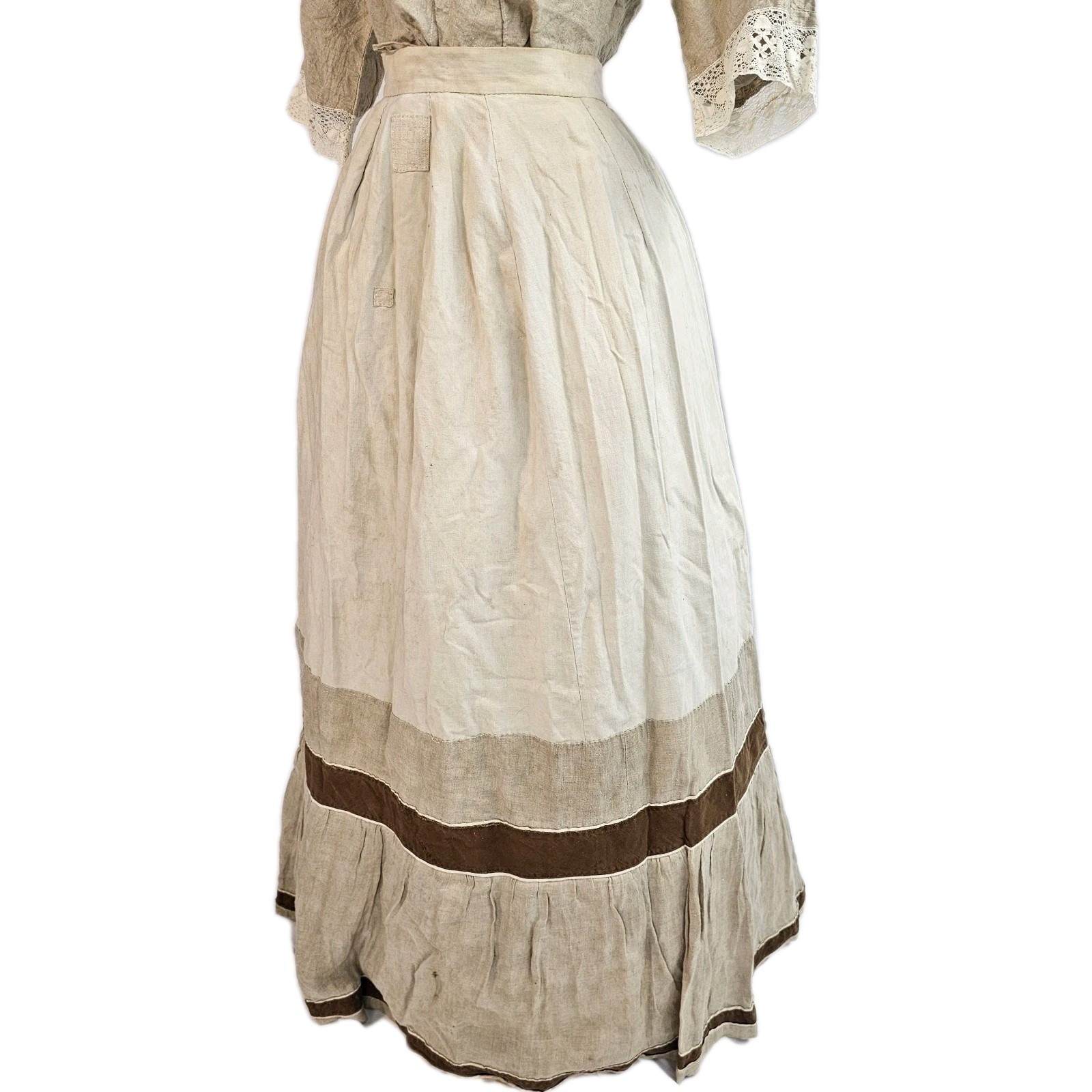 Antique Victorian Edwardian Linen Rare Prairie Dress Set Gown 1890s 1900s Lace