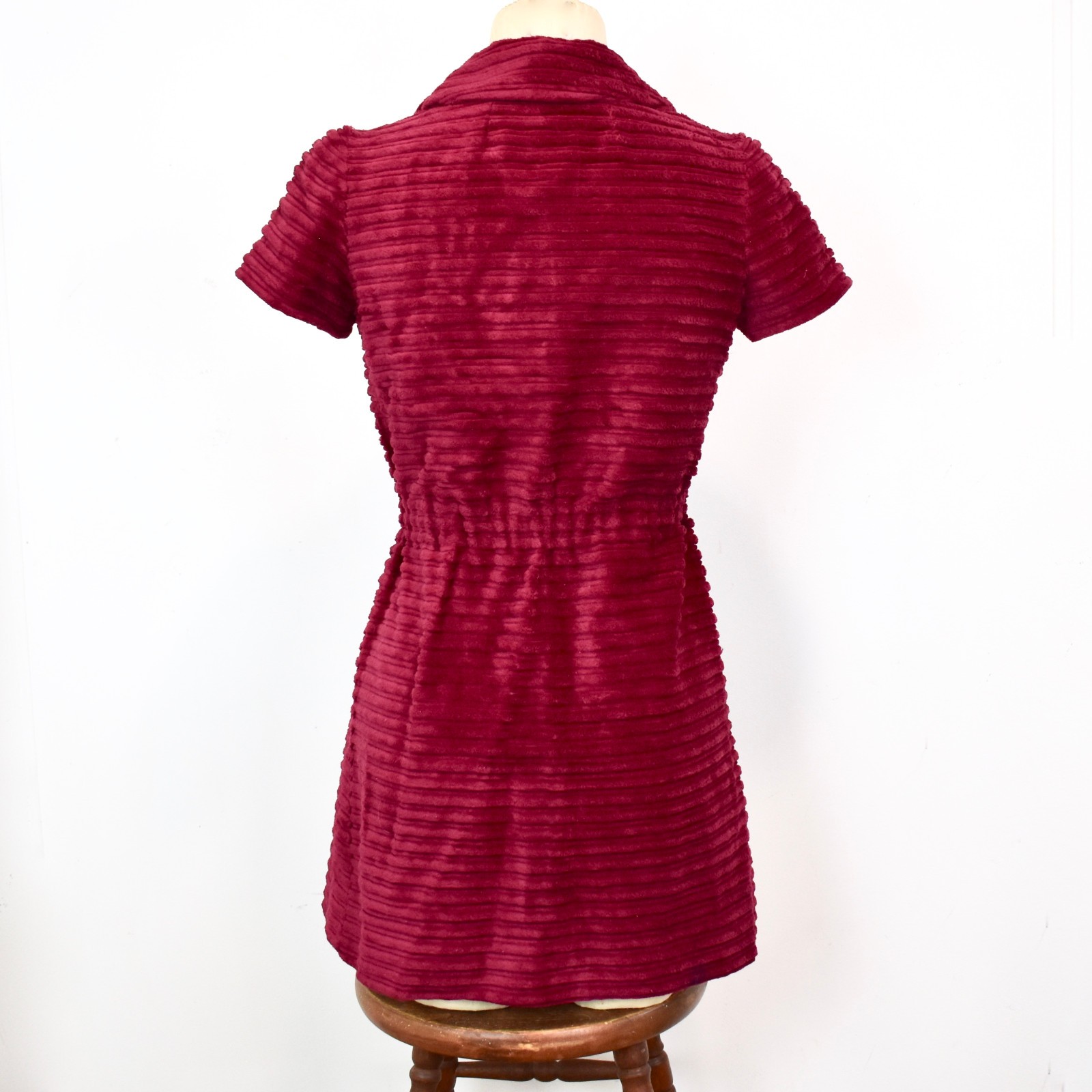 Mod 60s VTG. Corduroy Mini Dress XS-S SP Wide Whale Chunky Cranberry Red