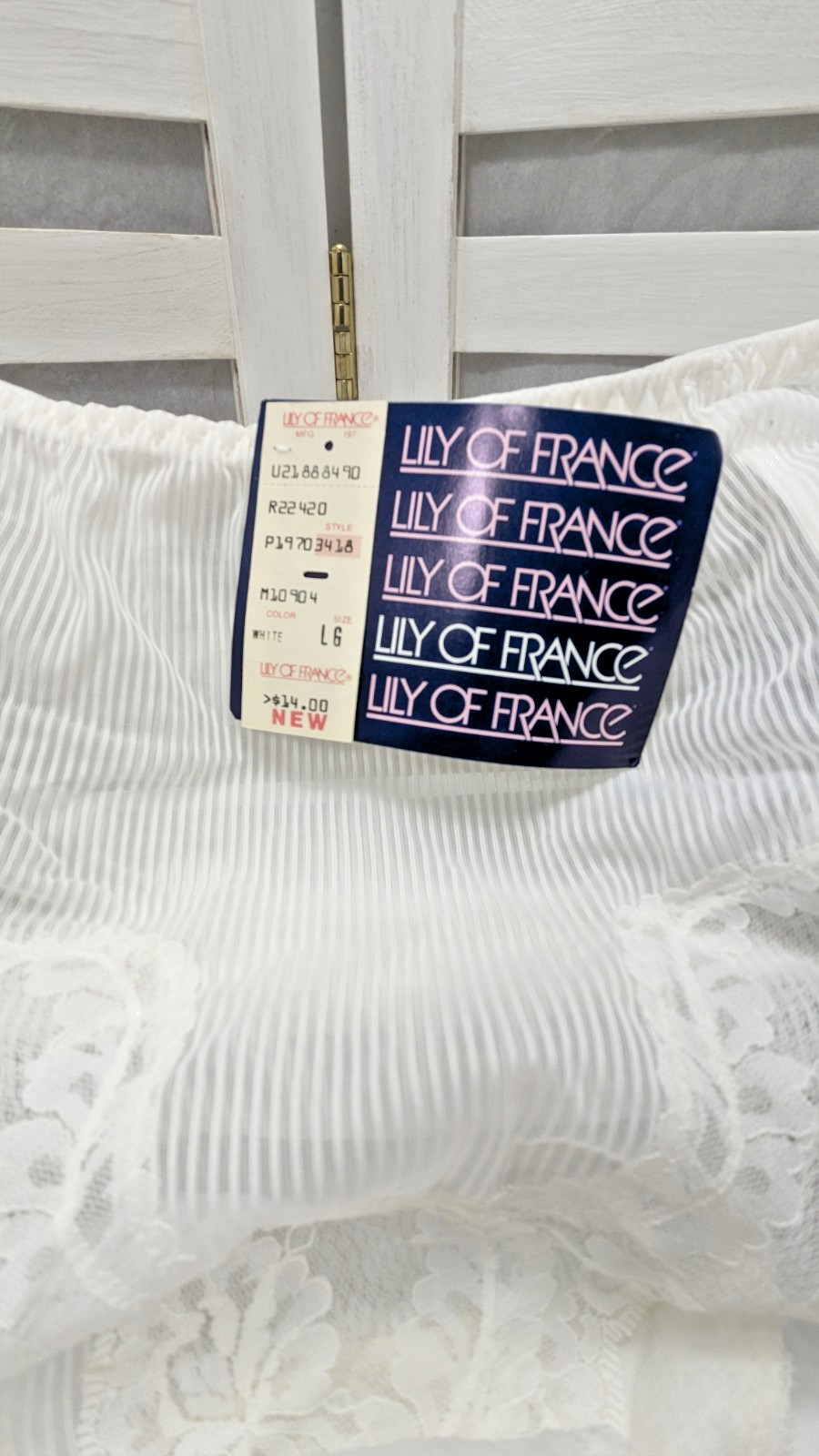 Vintage Lily of France White Size Large Panty Underwear Garter Belt Style 3418