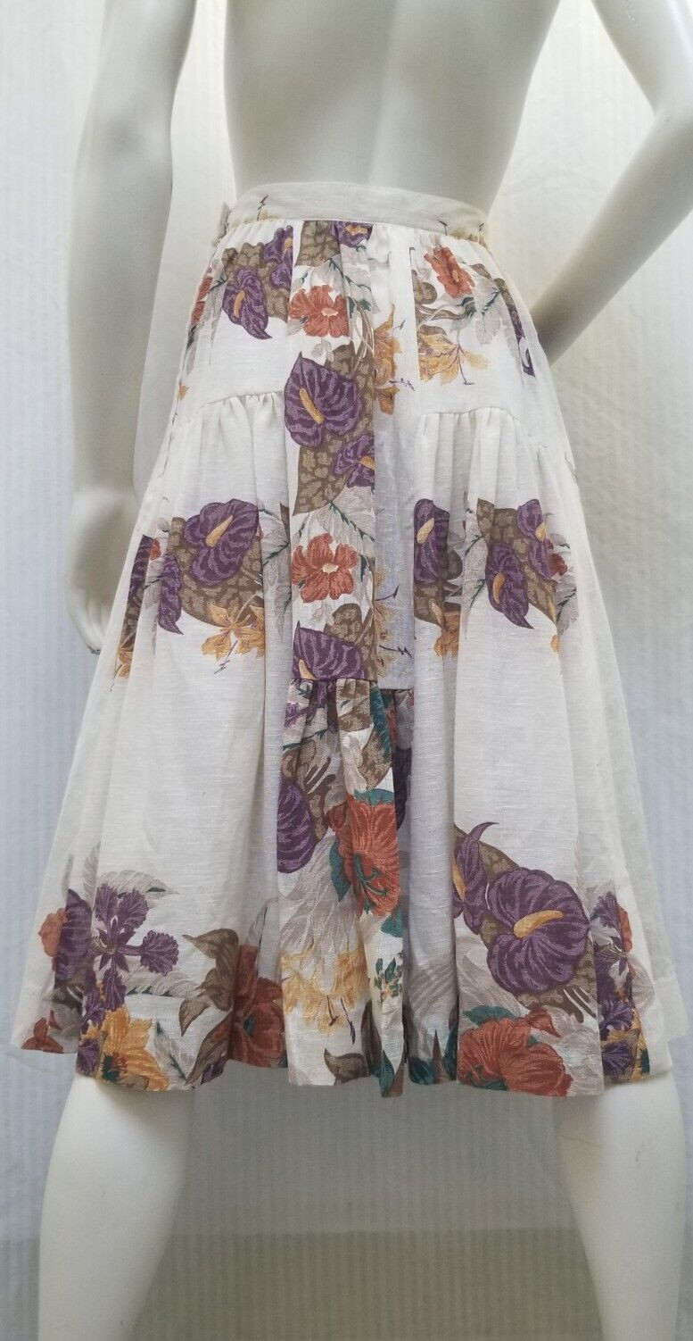 Vintage 1970’s Semi-Sheer Floral Print SKIRT – Waist 26 inches – EUC