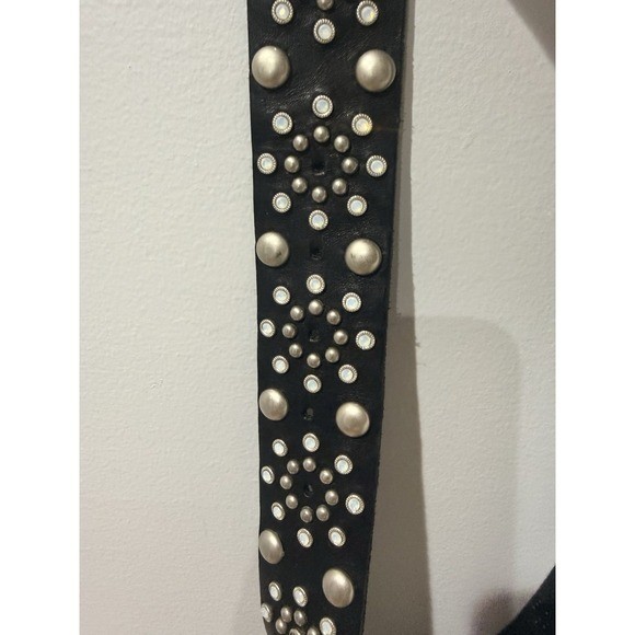 VTG RARE JEWELED “LEATHER ROCK” BELT, GENUINE LEATHER USA 38.5″ Sz L