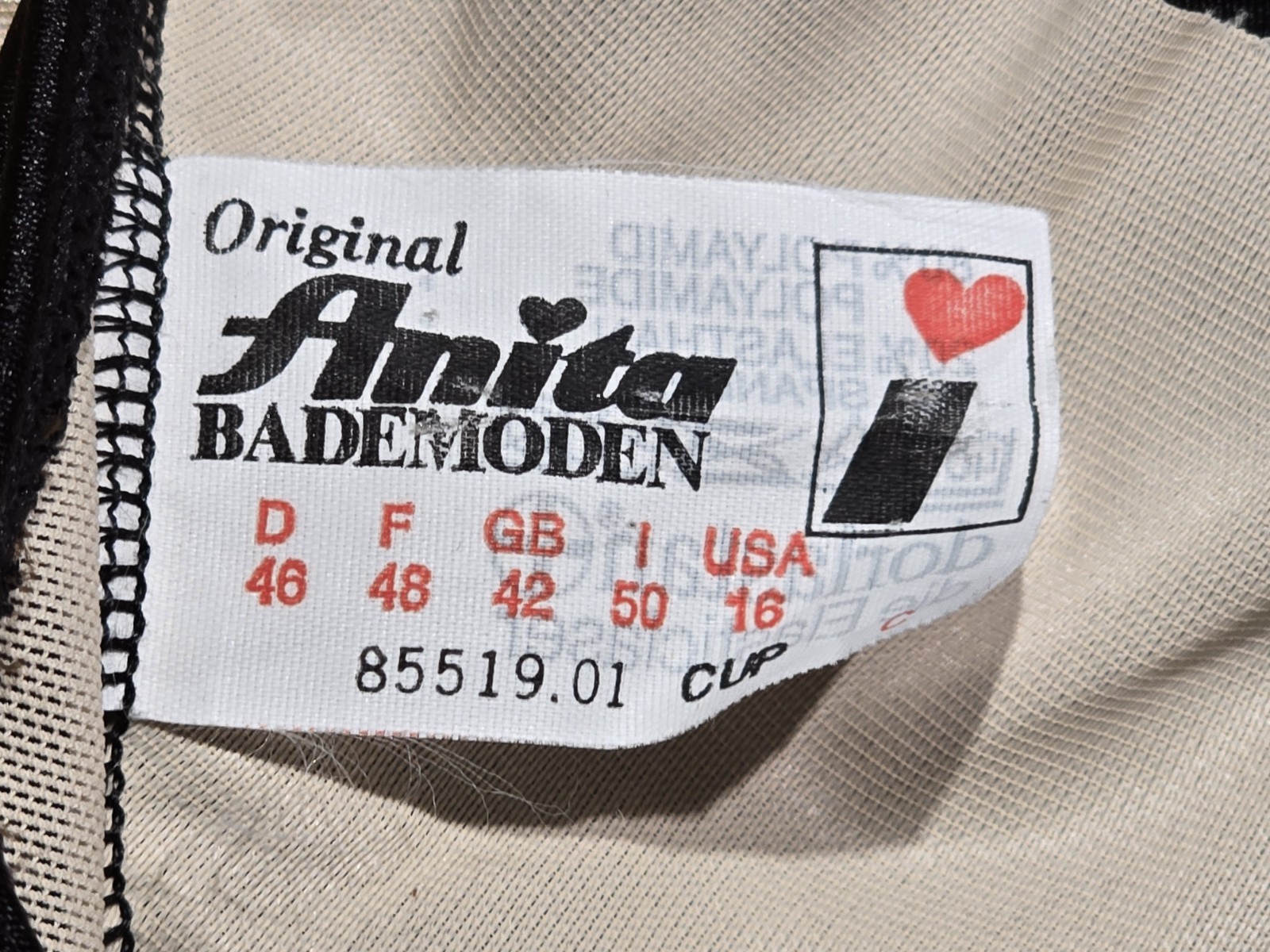 VINTAGE: Anita Bikini 8551, Size 44 (46 C), Black, NEW + TAGS * Sexy Top