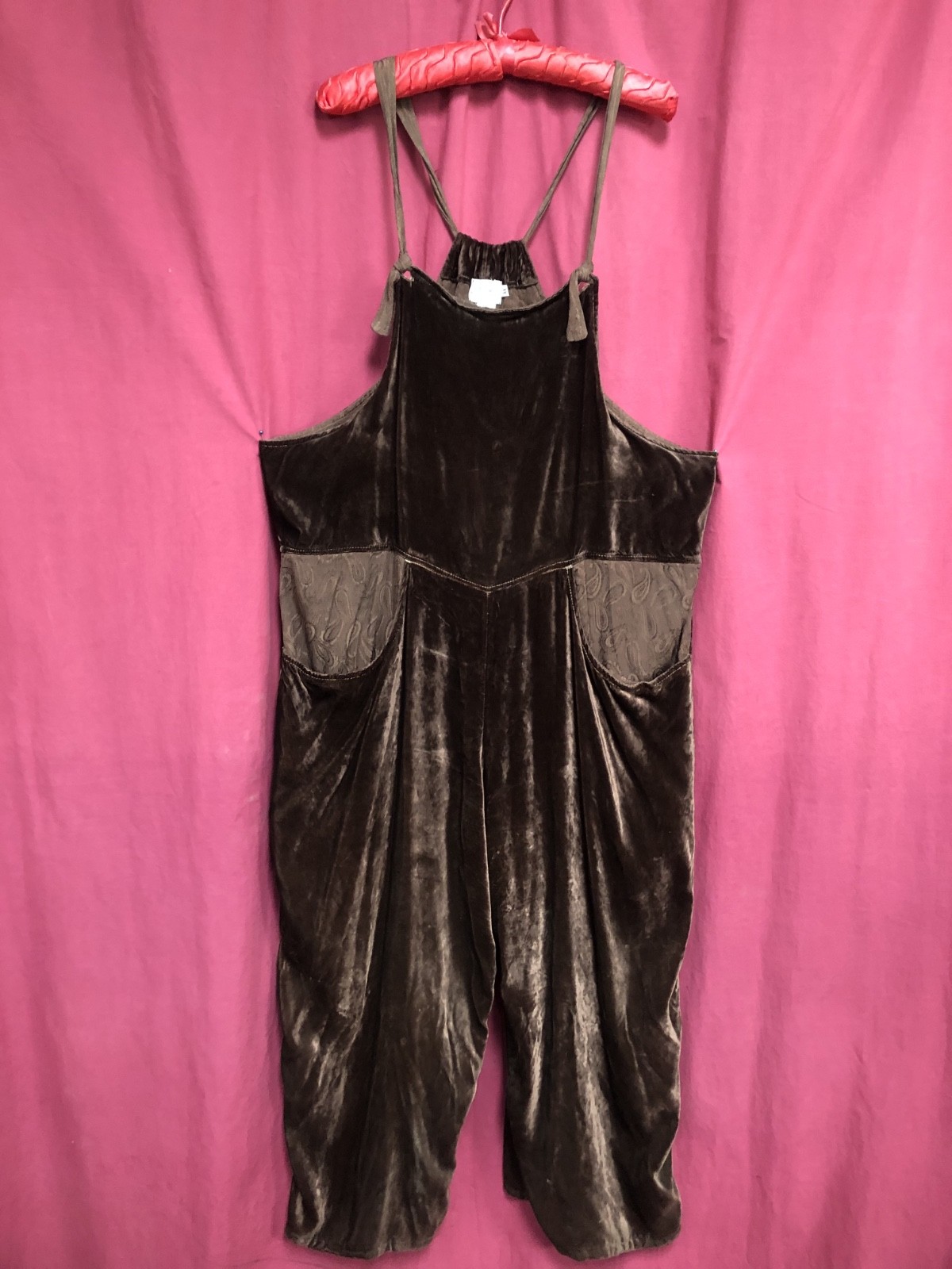 80s VINTAGE VELVET OVERALLS JUMPSUIT w DRESS CLIP – MACHINE WASHABLE XL