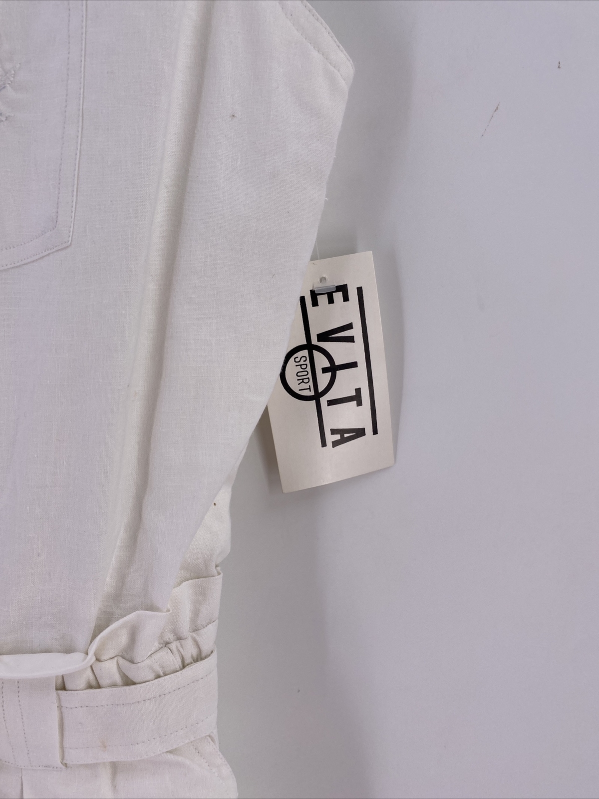 Vtg Women Evita Sport Romper Playsuit L White Cotton Sleeveless E Logo Tags