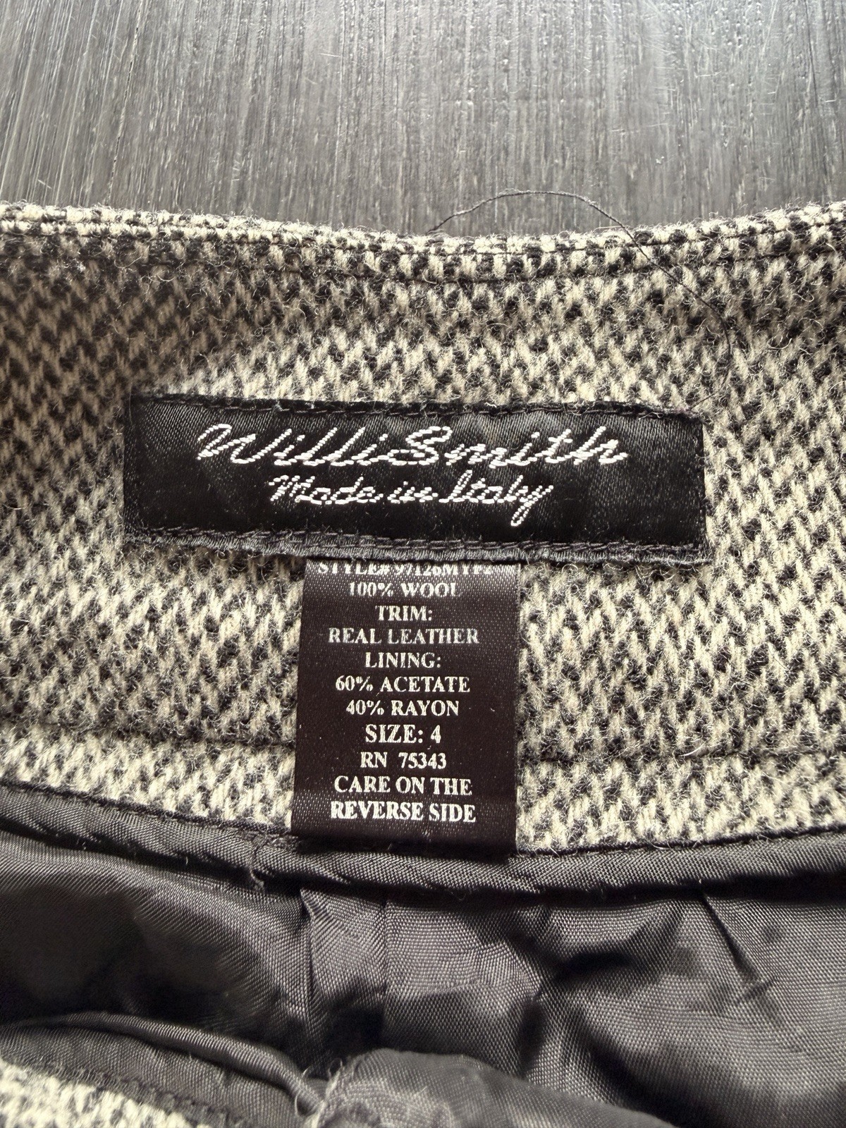 Vintage Willi Smith Made in Italy 100% Wool Leather Trim Tweed Pants 4